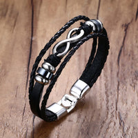 Men Bracelet Genuine Leather Black
