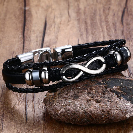 Men Bracelet Genuine Leather Black
