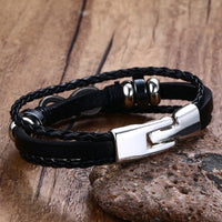 Men Bracelet Genuine Leather Black