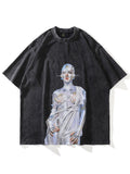 Distressed Oversized Vintage Robot Graphic Print Tshirt Men