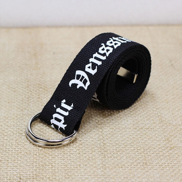 Unisex Canvas Belts Letters Printed D Ring Double Buckle