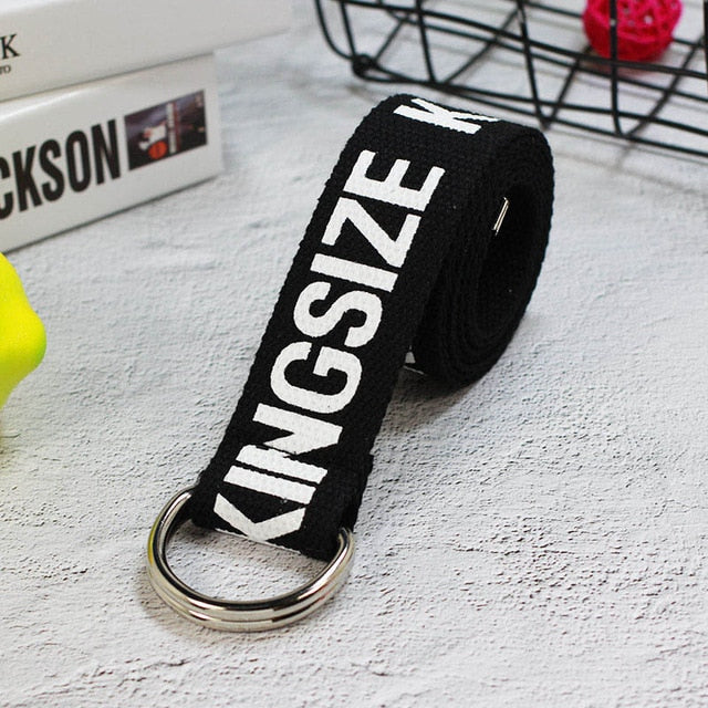 Unisex Canvas Belts Letters Printed D Ring Double Buckle