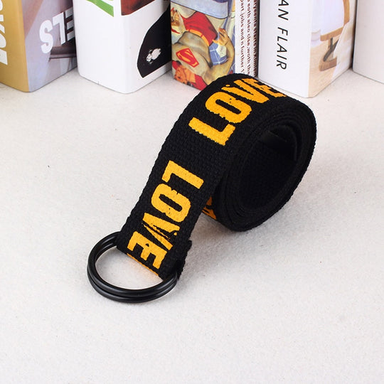 Unisex Canvas Belts Letters Printed D Ring Double Buckle