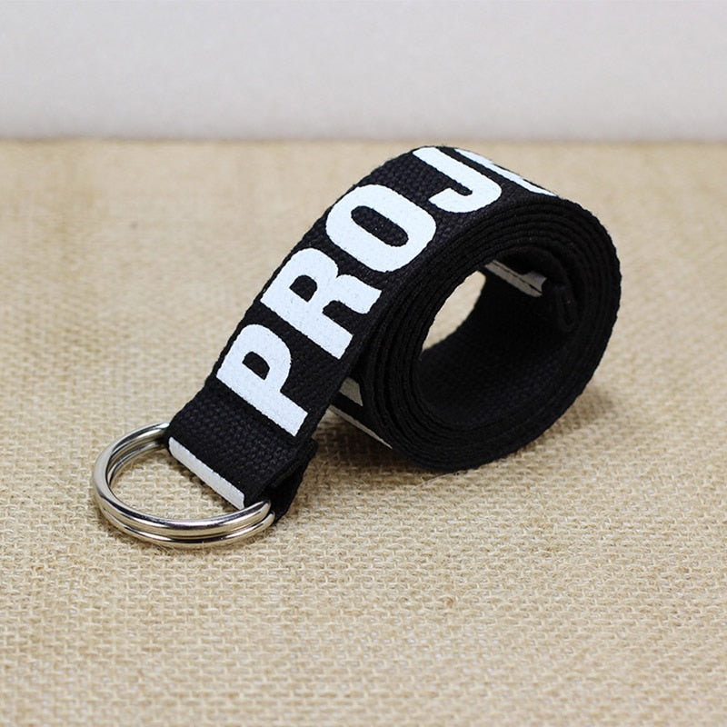 Unisex Canvas Belts Letters Printed D Ring Double Buckle