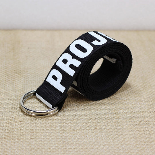 Unisex Canvas Belts Letters Printed D Ring Double Buckle