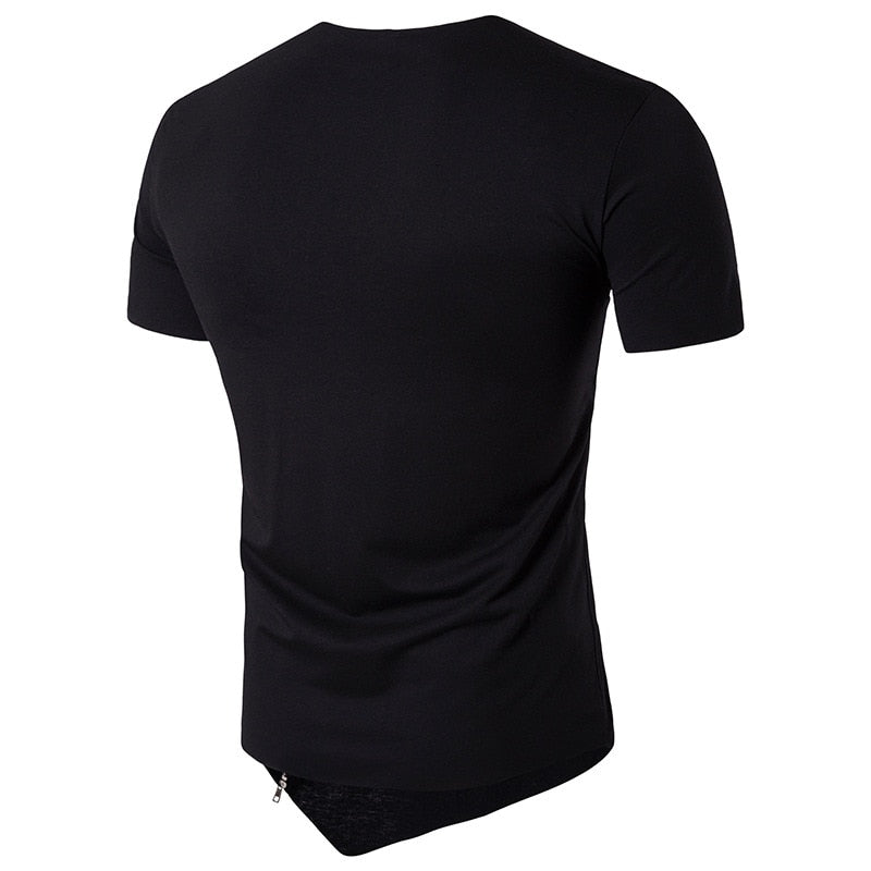 T Shirt Men 2018 Personality tailoring Long Patchwork Leather Zipper T-shirt Men Hiphop Short Sleeve Longline Casual Top Tee